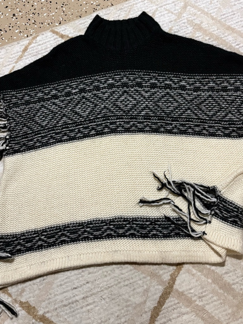 Ruff Hewn Black, Grey and Cream Knit Blanket/Poncho Sweater